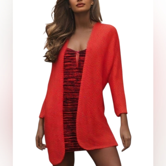 🔴 Galita Womens Cardigan Sweaters Open Front Knit Orange Small Oversized - Picture 1 of 15